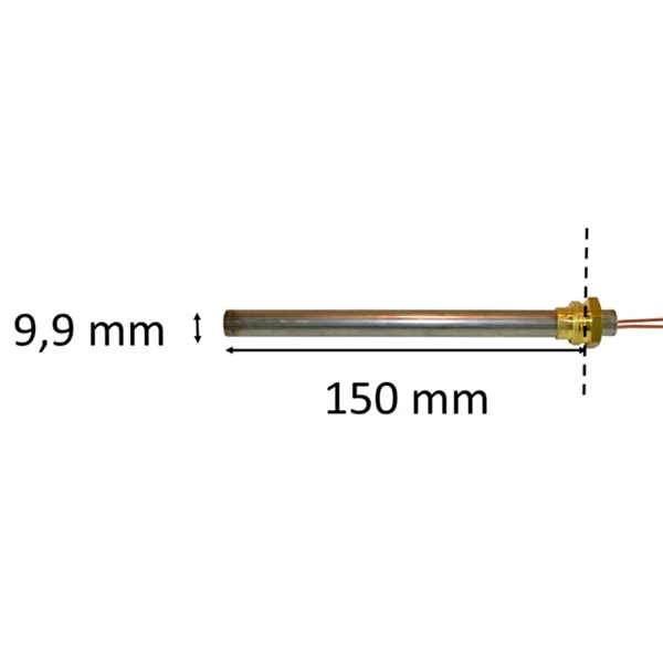 Gloeibougie met draad voor pelletkachel:  9,9 mm x 150 mm x 300 Watt 3/8" draad